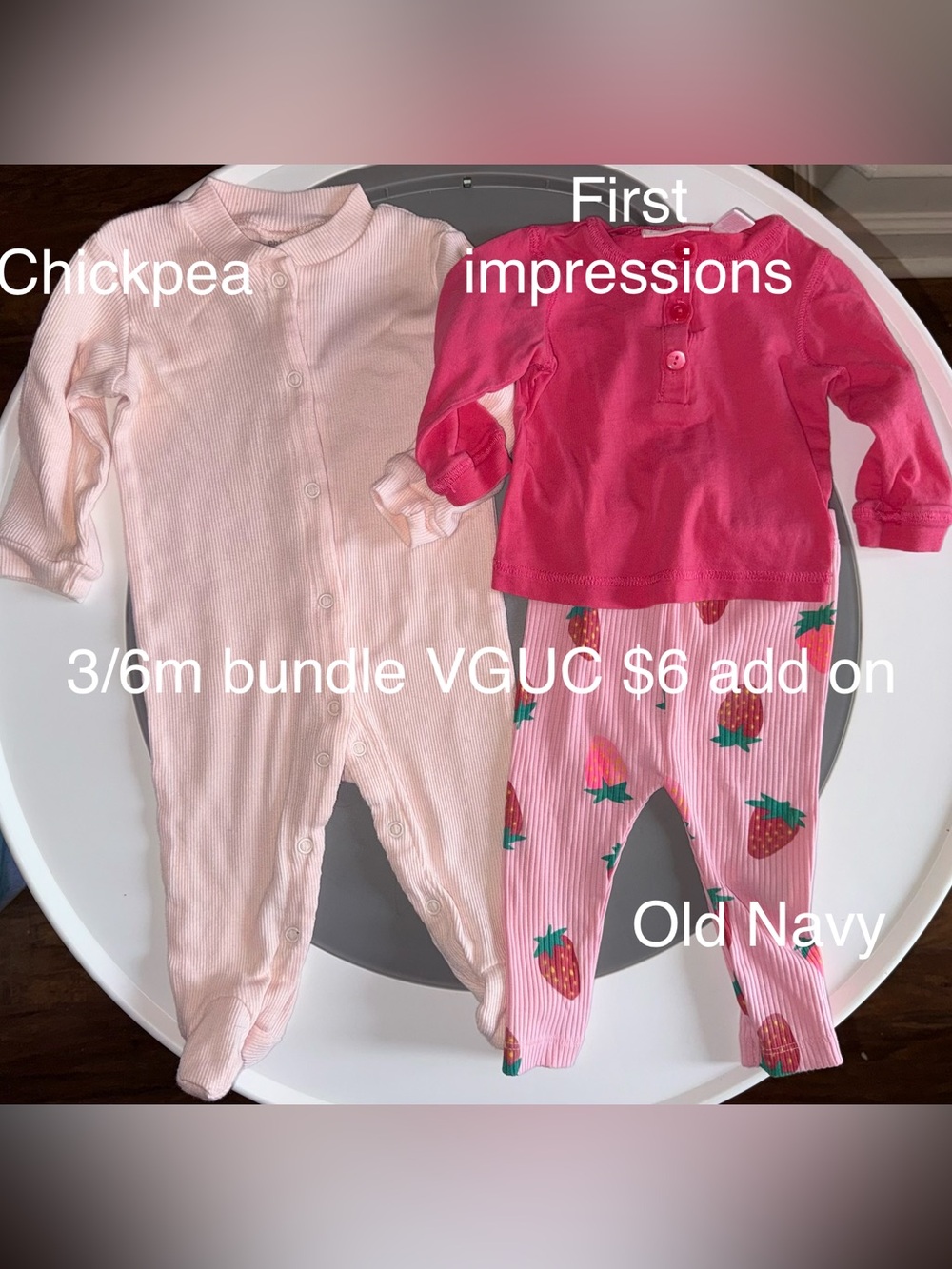 Old Navy Pink Strawberry Print Two-Piece Set, Pink Ribbed Footed Sleeper